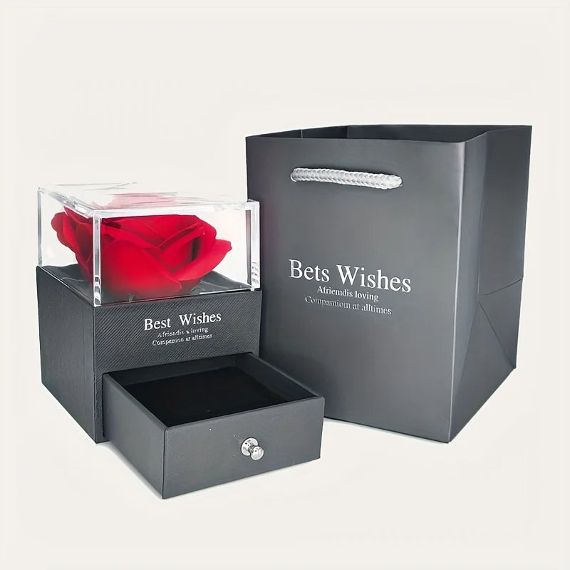 Luxury Red Zircon Pendant Necklace With Rose Flower Gift Box