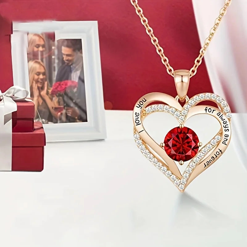Luxury Red Zircon Pendant Necklace With Rose Flower Gift Box